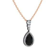 Nil Damlası Kolye - Siyah zirkon ve swarovski 925 ayar siyah rodyum kaplama gümüş kolye (40 cm rose altın rolo zincir) #gktfh3