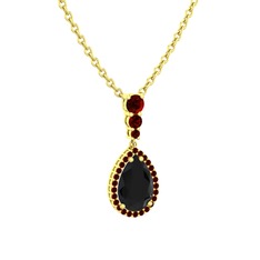 Nil Damlası Kolye - Siyah zirkon ve garnet 925 ayar altın kaplama gümüş kolye (40 cm altın rolo zincir) #gopu97