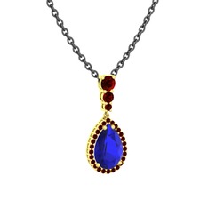 Nil Damlası Kolye - Lab safir ve garnet 8 ayar altın kolye (40 cm gümüş rolo zincir) #h4bzj9