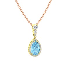Nil Damlası Kolye - Akuamarin ve swarovski 14 ayar altın kolye (40 cm gümüş rolo zincir) #h61fwb
