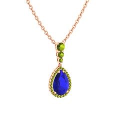 Lab safir ve peridot 925 ayar rose altın kaplama gümüş kolye (40 cm rose altın rolo zincir)