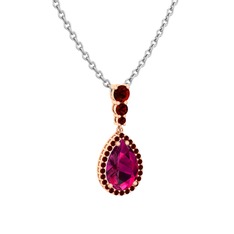 Rodolit garnet ve garnet 925 ayar rose altın kaplama gümüş kolye (40 cm gümüş rolo zincir)