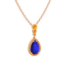 Nil Damlası Kolye - Lab safir ve sitrin 18 ayar rose altın kolye (40 cm gümüş rolo zincir) #hhbvsm