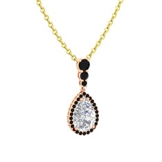 Nil Damlası Kolye - Swarovski ve siyah zirkon 14 ayar rose altın kolye (40 cm altın rolo zincir) #hiicpo