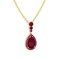 Nil Damlası Kolye - Kök yakut 925 ayar rose altın kaplama gümüş kolye (40 cm gümüş rolo zincir) #hl05n4