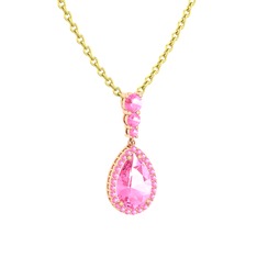 Nil Damlası Kolye - Pembe kuvars 18 ayar rose altın kolye (40 cm altın rolo zincir) #ht2nd2