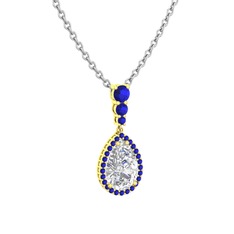 Nil Damlası Kolye - Swarovski ve lab safir 925 ayar altın kaplama gümüş kolye (40 cm beyaz altın rolo zincir) #ifttq8