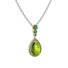 Nil Damlası Kolye - Peridot ve kök zümrüt 925 ayar rose altın kaplama gümüş kolye (40 cm beyaz altın rolo zincir) #iq512i