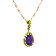 Nil Damlası Kolye - Ametist ve peridot 14 ayar altın kolye (40 cm rose altın rolo zincir) #j0li7s