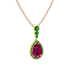 Rodolit garnet ve yeşil kuvars 8 ayar altın kolye (40 cm rose altın rolo zincir)