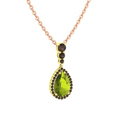Nil Damlası Kolye - Peridot ve dumanlı kuvars 925 ayar altın kaplama gümüş kolye (40 cm rose altın rolo zincir) #j8iobo