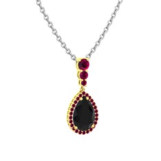 Nil Damlası Kolye - Siyah zirkon ve rodolit garnet 925 ayar altın kaplama gümüş kolye (40 cm gümüş rolo zincir) #jcbs45