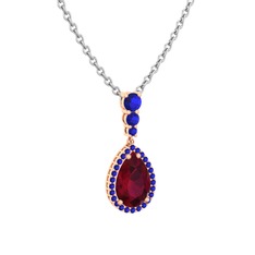 Nil Damlası Kolye - Kök yakut ve lab safir 8 ayar rose altın kolye (40 cm beyaz altın rolo zincir) #jd62oc