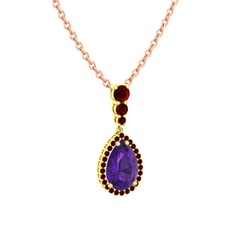 Ametist ve garnet 14 ayar altın kolye (40 cm rose altın rolo zincir)