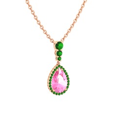 Nil Damlası Kolye - Pembe kuvars ve yeşil kuvars 18 ayar rose altın kolye (40 cm gümüş rolo zincir) #jih6r7