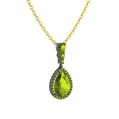 Nil Damlası Kolye - Peridot 925 ayar siyah rodyum kaplama gümüş kolye (40 cm altın rolo zincir) #jnw0dn