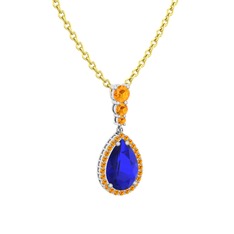 Nil Damlası Kolye - Lab safir ve sitrin 14 ayar beyaz altın kolye (40 cm altın rolo zincir) #jo6e3o