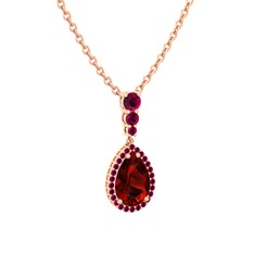 Nil Damlası Kolye - Garnet ve rodolit garnet 925 ayar rose altın kaplama gümüş kolye (40 cm rose altın rolo zincir) #jr0s39