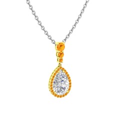 Swarovski ve sitrin 14 ayar altın kolye (40 cm beyaz altın rolo zincir)