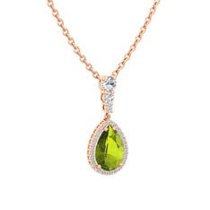 Peridot ve swarovski 18 ayar rose altın kolye (40 cm rose altın rolo zincir)
