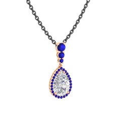 Swarovski ve lab safir 18 ayar rose altın kolye (40 cm gümüş rolo zincir)