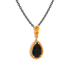 Siyah zirkon ve sitrin 18 ayar rose altın kolye (40 cm gümüş rolo zincir)
