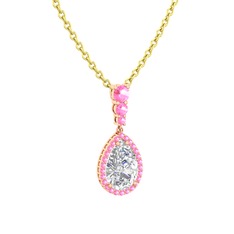 Beyaz zirkon ve pembe kuvars 18 ayar rose altın kolye (40 cm gümüş rolo zincir)