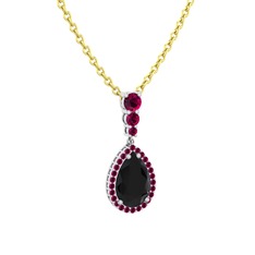 Nil Damlası Kolye - Siyah zirkon ve rodolit garnet 18 ayar beyaz altın kolye (40 cm altın rolo zincir) #kbh9wf