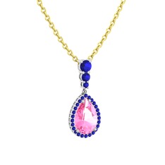 Nil Damlası Kolye - Pembe kuvars ve lab safir 8 ayar beyaz altın kolye (40 cm altın rolo zincir) #ke4rfn