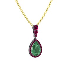 Nil Damlası Kolye - Kök zümrüt ve rodolit garnet 925 ayar siyah rodyum kaplama gümüş kolye (40 cm altın rolo zincir) #kg0q1k