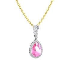 Nil Damlası Kolye - Pembe kuvars ve swarovski 8 ayar beyaz altın kolye (40 cm altın rolo zincir) #klrhto