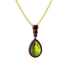 Nil Damlası Kolye - Peridot ve garnet 925 ayar siyah rodyum kaplama gümüş kolye (40 cm altın rolo zincir) #kr438u