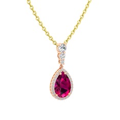 Nil Damlası Kolye - Rodolit garnet ve beyaz zirkon 925 ayar rose altın kaplama gümüş kolye (40 cm altın rolo zincir) #kz1ifd