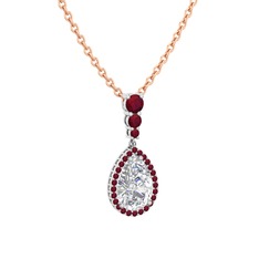 Nil Damlası Kolye - Swarovski ve kök yakut 925 ayar gümüş kolye (40 cm rose altın rolo zincir) #l7tm3f