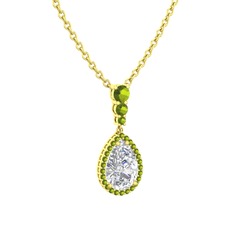 Nil Damlası Kolye - Beyaz zirkon ve peridot 8 ayar altın kolye (40 cm altın rolo zincir) #lgg55a