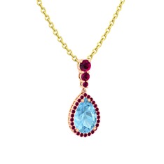 Nil Damlası Kolye - Akuamarin ve rodolit garnet 8 ayar rose altın kolye (40 cm altın rolo zincir) #lkaxl3