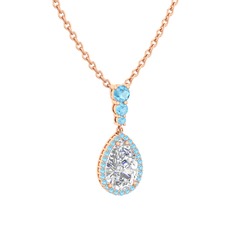 Nil Damlası Kolye - Swarovski ve akuamarin 14 ayar rose altın kolye (40 cm rose altın rolo zincir) #ltdcz1