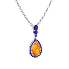 Sitrin ve lab safir 14 ayar beyaz altın kolye (40 cm gümüş rolo zincir)