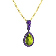 Nil Damlası Kolye - Peridot ve ametist 925 ayar siyah rodyum kaplama gümüş kolye (40 cm gümüş rolo zincir) #mg1bw5