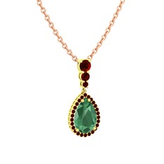 Kök zümrüt ve garnet 14 ayar altın kolye (40 cm rose altın rolo zincir)