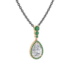 Nil Damlası Kolye - Beyaz zirkon ve kök zümrüt 14 ayar rose altın kolye (40 cm gümüş rolo zincir) #mhpflr