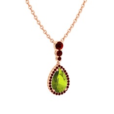Nil Damlası Kolye - Peridot ve garnet 14 ayar rose altın kolye (40 cm rose altın rolo zincir) #mznuti