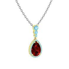 Garnet ve akuamarin 8 ayar altın kolye (40 cm beyaz altın rolo zincir)