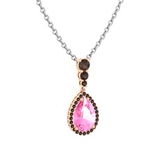 Pembe kuvars ve dumanlı kuvars 14 ayar rose altın kolye (40 cm gümüş rolo zincir)