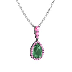 Nil Damlası Kolye - Kök zümrüt ve pembe kuvars 925 ayar siyah rodyum kaplama gümüş kolye (40 cm beyaz altın rolo zincir) #oqhsqw
