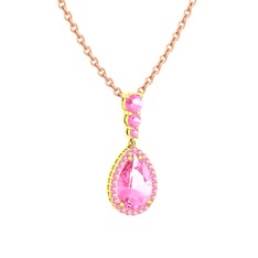 Nil Damlası Kolye - Pembe kuvars 14 ayar altın kolye (40 cm rose altın rolo zincir) #osdveu