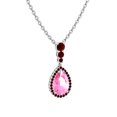 Nil Damlası Kolye - Pembe kuvars ve garnet 14 ayar beyaz altın kolye (40 cm beyaz altın rolo zincir) #otkcz0