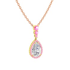 Nil Damlası Kolye - Swarovski ve pembe kuvars 14 ayar altın kolye (40 cm rose altın rolo zincir) #ox1tn1