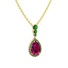 Nil Damlası Kolye - Rodolit garnet ve yeşil kuvars 8 ayar rose altın kolye (40 cm altın rolo zincir) #p0lu0k