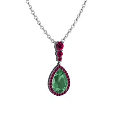 Kök zümrüt ve rodolit garnet 925 ayar siyah rodyum kaplama gümüş kolye (40 cm beyaz altın rolo zincir)